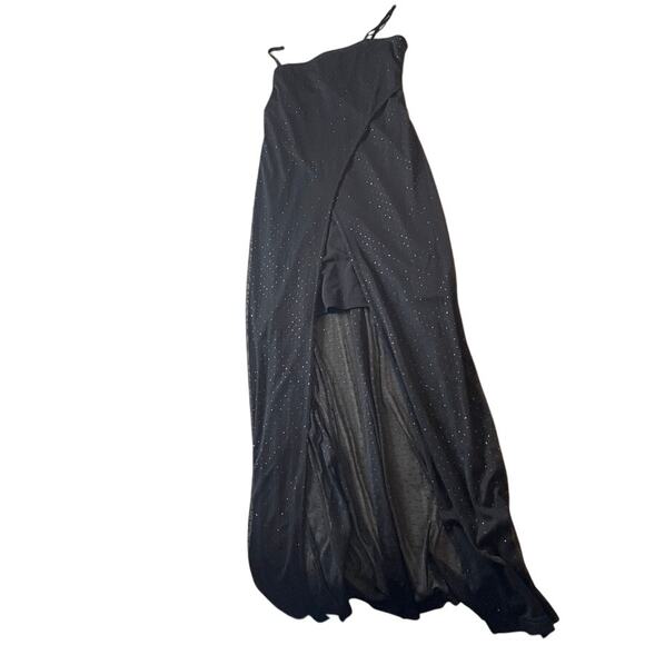NEXT UP Y2K Vintage Black SHeer Maxi Slip Dress Glitter Medium Polka Dot - Picture 1 of 3